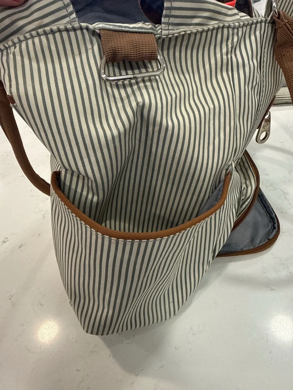Soho Striped diaper bag Tote Bag Set with insulated Pockets - Brown Trim